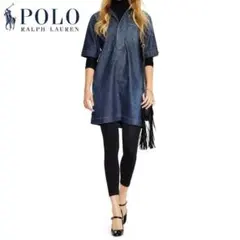 US買付 美品 Ｓ ポロ ラルフローレン デニム シャツドレス ワンピース