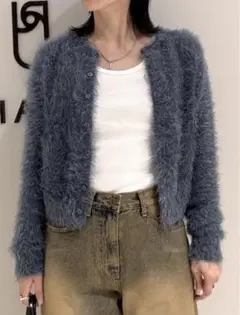 BEAUTY&YOUTH シャギーニットカーディガン COBALT