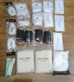 アメニティセット　ボディタオル　ヘアターバン　シャワーキャップ　使い捨て
