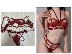 レース赤ブラジャーショーツセット