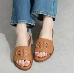 COLE HAAN フリンロゴスライドサンダル　ブラウン ピーカン　レザー