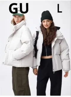 ♥新品♥GUフード付きオーバーサイズダウンジャケット　ライトグレーＬ