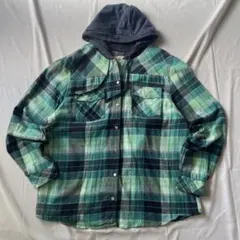 D*S様 00s チェック ネルシャツ グリーン フーディ グランジ Y2K 平