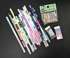 鬼滅の刃 ＆ 和柄 鉛筆 16本 消しゴム 鉛筆キャップ セット