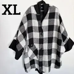 ポンチョ風コート ゆったり ドルマン 黒×白 【XL】ヴィンテージ風 レトロ