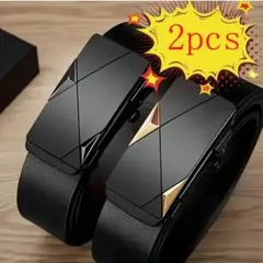 穴なし 黒 ブラック 合成皮革 ベルト メンズ ゴルフ フォーマル 2本セット