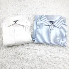 美品◎鎌倉シャツ Yシャツ ワイシャツ 白 ストライプ 2枚組 Lサイズ