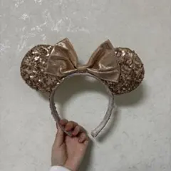 ディズニー ミニー カチューシャ スパンコール リボン ローズゴールド