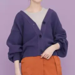 ＵＲ(アーバンリサーチ) KBF ガーター網ショートカーディガン　パープル