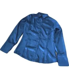 お値下げ★青　サテン風　長袖シャツ