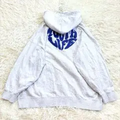 スピンズ オーバーサイズパーカー ビッグプリント M ライトグレー ハートロゴ