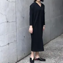 【ブレンヘイム】ニットジョーゼットVネックワンピース ブラック