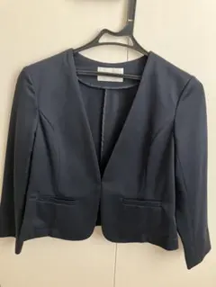 【美品】 ノーカラージャケット　長袖　L ネイビー　 春夏のサムネイル