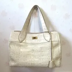 ADMJ　クロコ型押し　オフホワイト　トートバッグ　牛革　大容量