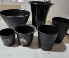 植木鉢 6個セット 黒　ユニークグリーン
