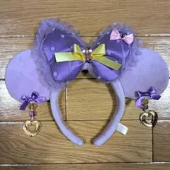 美品☆レア紫色リボン付きミニーカチューシャ　イヤリング　平成