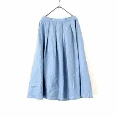 シーアンドエー フレアスカート 無地 タック Aライン M ブルー 水色 綿