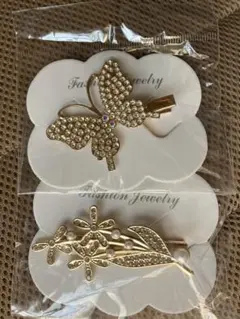 ヘアアクセサリー 髪飾り ラインストーン ゴールド バレッタ ヘアクリップ 2点