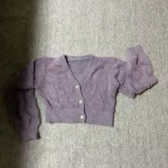 パープル カーディガン クロップド丈