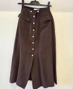 マウジー MOUSSY フロントボタン リネン混 ロングスカート ブラウン Sのサムネイル
