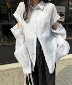 nemne store 3way袖開きシアーシャツ ブルー Sのサムネイル