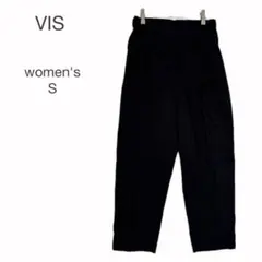 VIS スラックス テーパードパンツ 丈短め S 黒 オフィスカジュアル 春夏