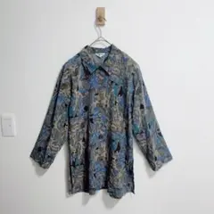 柄シャツ 総柄 アート モード系 ゆったり ポリシャツ　Rollina