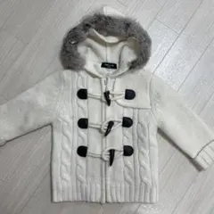 コムサイズム　フード付きアイボリーケーブル編みコート