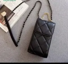 ブラック キルティング スマホショルダーバッグ