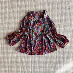 ブラウス マルチカラー S 花柄 総柄 シャツ トップス 短丈 レディース