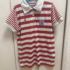 qosportif 赤と白のストライプ ポロシャツ