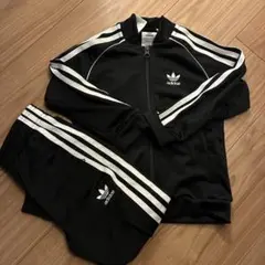 adidas 黒 ジャージ 3本ライン　上下セット