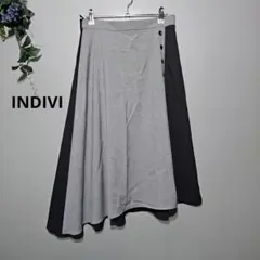 【INDIVI 】アシンメトリーフレアスカート グレー/ブラック