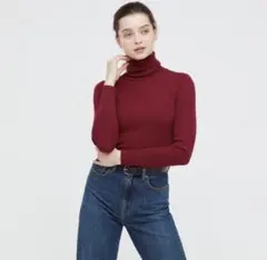 UNIQLO メリノリブタートルネックセーター ニット レッド Lサイズ