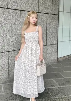 フリルショルダー花柄フレアワンピース［ru1155］