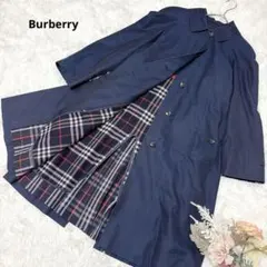 バーバリー　ステンカラーコート　ライナー付き　裏地チェック　ネイビー　M
