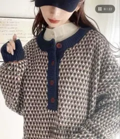 ジャガード柄ニット 2way ネイビー