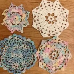 ハンドメイド　コースターセット4枚　パステルミックス　キッチン用品