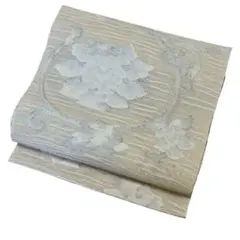 A64名古屋帯 秀品 夏帯 羅　銀糸 ベージュ 正絹 美品単衣