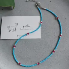 ガラスビーズネックレス①　 ビーズアクセサリー ハンドメイド 韓国 春夏