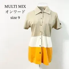 オンワード 配色切替 襟付き 半袖 シャツ ヴィンテージ 綿100 レトロのサムネイル