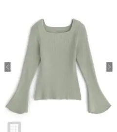 スクエアネックフレアスリーブリブニットトップス[k9153c]