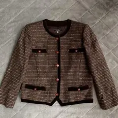 美品　レリアン　ウール　ツイード　ノーカラージャケット　大きいサイズ　13　XL