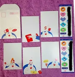 ドラえもん絵柄官製ハガキ５枚と封筒+シール２セット