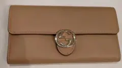 GUCCI ベージュ長財布 GGロゴ金具付き