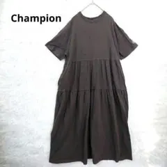 ​チャンピオン 半袖ティアードワンピース M　ワンポイントロゴ　Tシャツワンピ