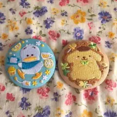 ポムポムプリン あひるのペックル サンリオ刺繍缶バッジ 2個セット