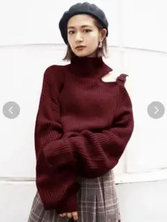 EMODA ベルトショルダー肩出しニットF ボルドー