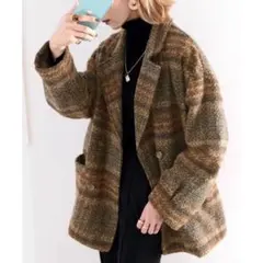 クラシカルエルフ ブークレー起毛チェック柄ダブルジャケットコート