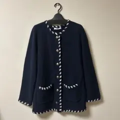 FENNEL フェンネル ツイード風ニットジャケット ネイビー 9号